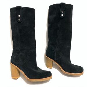 UGG Australia Women Josie 3214 Black Pull Up/Foldable Suede Boots Heel Sz 7.5